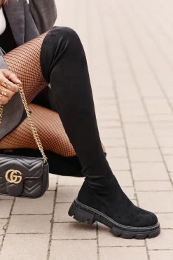 Kozaki Damskie Za Kolano Eko Zamszowe Czarne Irithalla