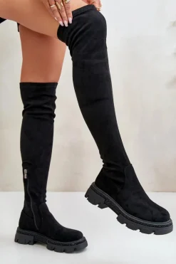 Kozaki Damskie Za Kolano Eko Zamszowe Czarne Irithalla