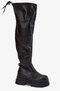 Kozaki Damskie Za Kolano Na Masywnej Platformie Czarne Erisna