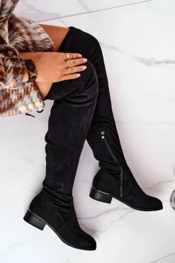 Kozaki Damskie Za Kolano Eko-Zamsz Czarne Dove