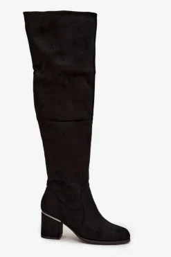 Kozaki Damskie Za Kolano Na Słupku Z Eko Zamszu Czarne Zaretta