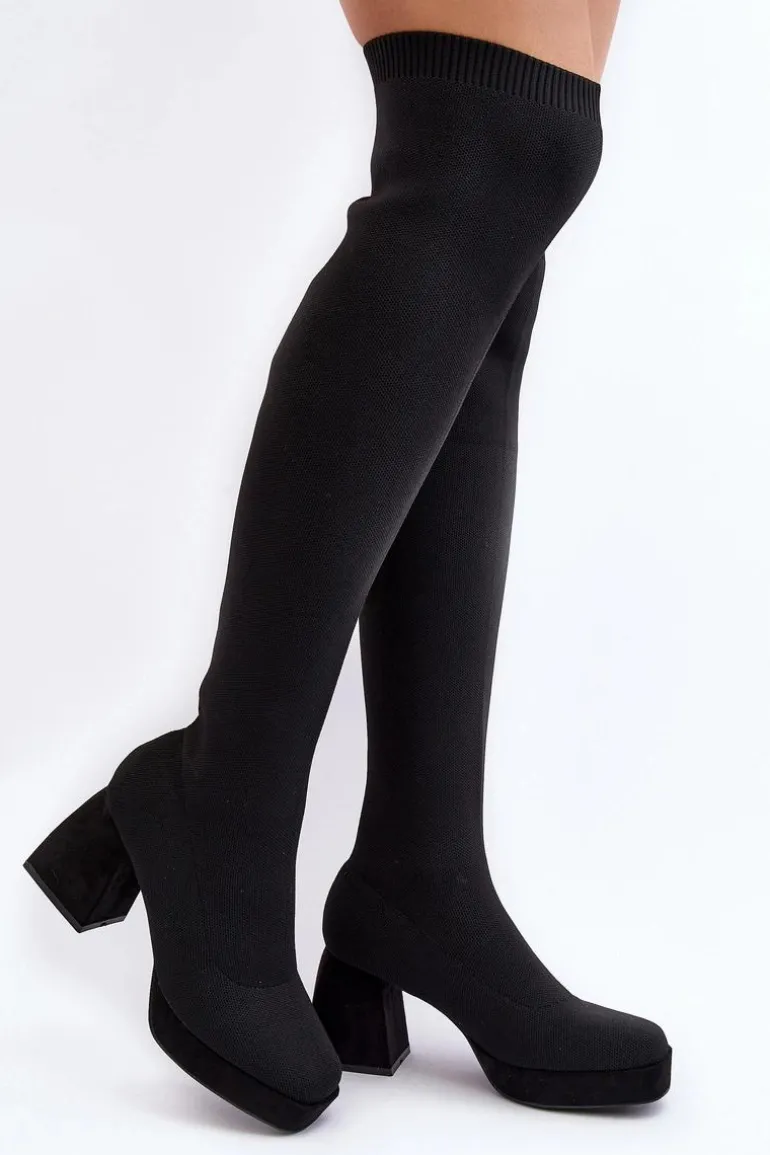 Kozaki Damskie Za Kolano Na Platformie I Obcasie Czarne Manaliis