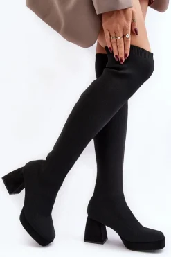 Kozaki Damskie Za Kolano Na Platformie I Obcasie Czarne Manaliis