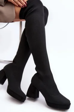 Kozaki Damskie Za Kolano Na Platformie I Obcasie Czarne Manaliis