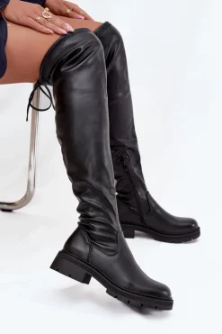Kozaki Damskie Za Kolano Z Wiązaniem Czarne Rylissa