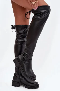 Kozaki Damskie Za Kolano Z Wiązaniem Czarne Rylissa