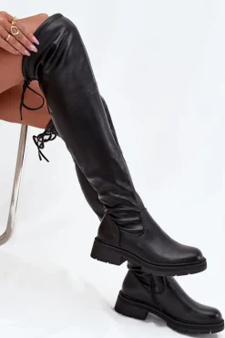 Kozaki Damskie Za Kolano Z Wiązaniem Czarne Rylissa