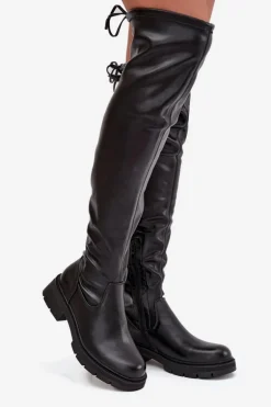 Kozaki Damskie Za Kolano Z Wiązaniem Czarne Rylissa