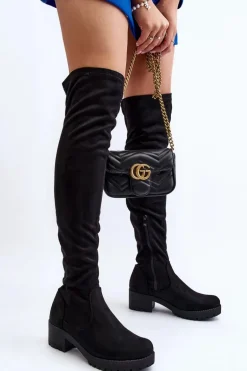 Kozaki Damskie Za Kolano Na Niskim Obcasie Czarne Berrinda