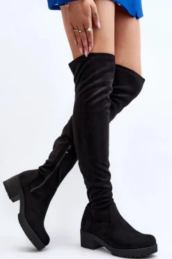 Kozaki Damskie Za Kolano Na Niskim Obcasie Czarne Berrinda