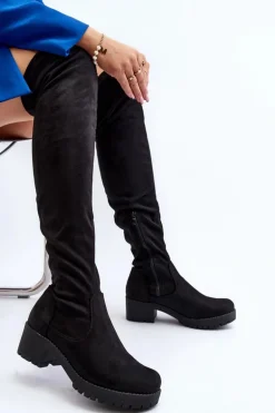 Kozaki Damskie Za Kolano Na Niskim Obcasie Czarne Berrinda