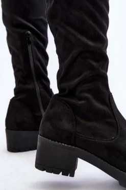 Kozaki Damskie Za Kolano Na Niskim Obcasie Czarne Berrinda