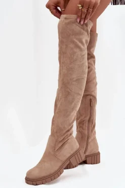 Kozaki Damskie Za Kolano S.Barski HY42-122 Beżowe