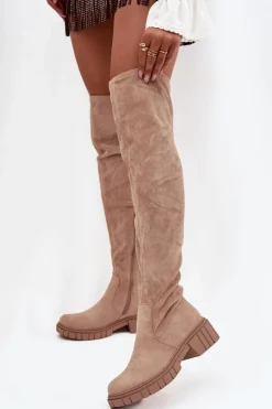 Kozaki Damskie Za Kolano S.Barski HY42-122 Beżowe