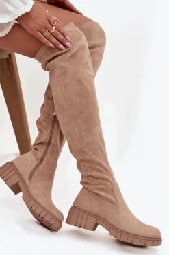 Kozaki Damskie Za Kolano S.Barski HY42-122 Beżowe