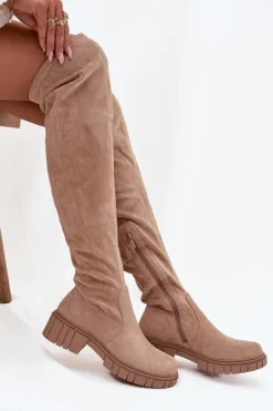 Kozaki Damskie Za Kolano S.Barski HY42-122 Beżowe