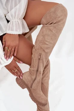 Kozaki Damskie Za Kolano S.Barski HY42-122 Beżowe