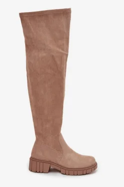 Kozaki Damskie Za Kolano S.Barski HY42-122 Beżowe