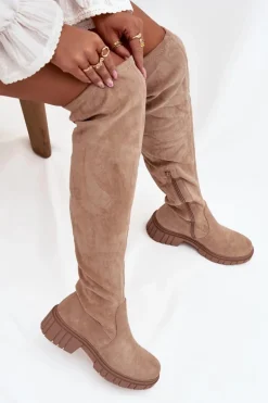 Kozaki Damskie Za Kolano S.Barski HY42-122 Beżowe