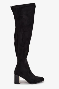 Kozaki Damskie Za Kolano Na Słupku Eko Zamszowe Czarne Jelina