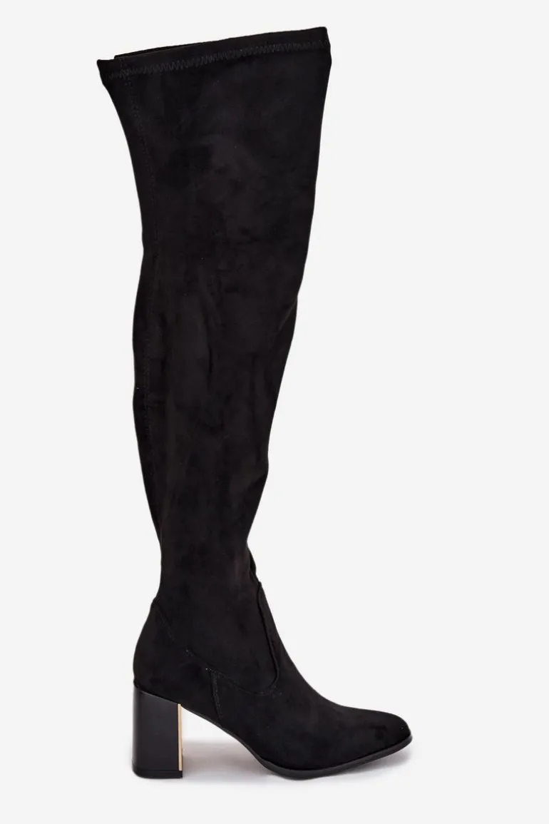 Kozaki Damskie Za Kolano Na Słupku Eko Zamszowe Czarne Jelina