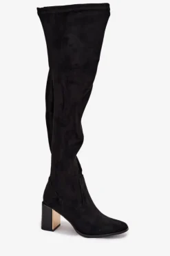 Kozaki Damskie Za Kolano Na Słupku Eko Zamszowe Czarne Jelina