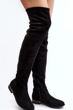 Kozaki Damskie Za Kolano Na Płaskim Obcasie Czarne Bikka