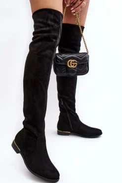Kozaki Damskie Za Kolano Na Płaskim Obcasie Czarne Bikka