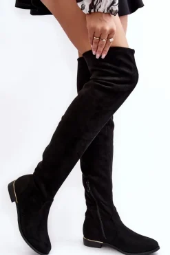 Kozaki Damskie Za Kolano Na Płaskim Obcasie Czarne Bikka