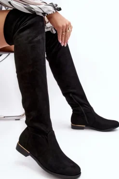 Kozaki Damskie Za Kolano Na Płaskim Obcasie Czarne Bikka
