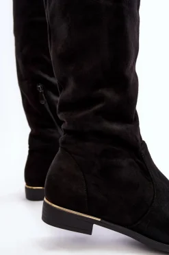 Kozaki Damskie Za Kolano Na Płaskim Obcasie Czarne Bikka