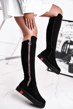 Kozaki Damskie Zamszowe Czarne Melbro