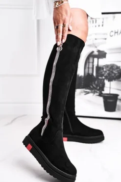 Kozaki Damskie Zamszowe Czarne Melbro