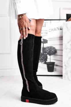 Kozaki Damskie Zamszowe Czarne Melbro