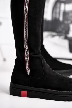 Kozaki Damskie Zamszowe Czarne Melbro