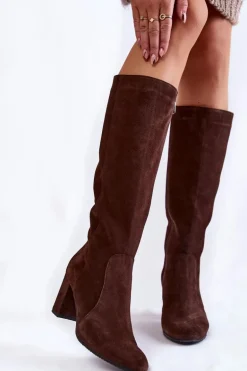 Kozaki Damskie Zamszowe Laura Messi 1415 Brązowe