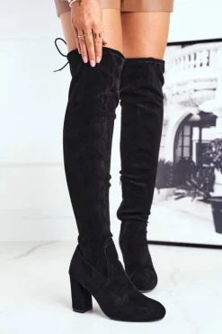 Kozaki Damskie Zamszowe Na Słupku Czarne Highso
