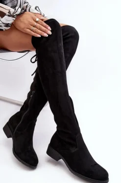 Kozaki Damskie Zamszowe Za Kolano Czarne Enelyn