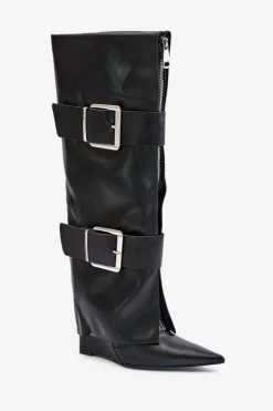 Kozaki Do Kolana Na Koturnie Z Wywiniętą Cholewką I Klamrami Tamirla