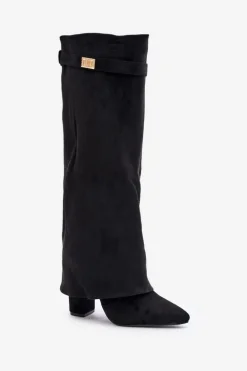 Kozaki Eko Zamszowe Obcas Słupek Na Zamek Ocieplane Wywinięta Cholewka Beżowe Evyra