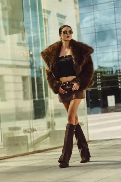 Kozaki Eko Zamszowe Obcas Słupek Na Zamek Ocieplane Wywinięta Cholewka Czekoladowe Evyra