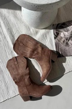 Kozaki Kowbojki Damskie Na Obcasie Ocieplane Vinceza 16508 Ciemnobeżowe