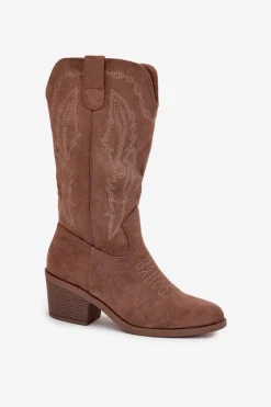 Kozaki Kowbojki Damskie Na Obcasie Ocieplane Vinceza 16508 Ciemnobeżowe