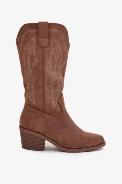 Kozaki Kowbojki Damskie Na Obcasie Ocieplane Vinceza 16508 Ciemnobeżowe