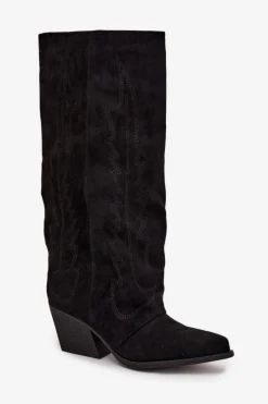 Kozaki Kowbojki Damskie Na Zamek Czarne Isalina