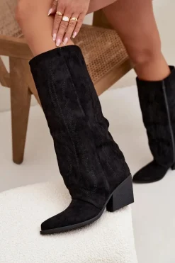 Kozaki Kowbojki Damskie Na Zamek Czarne Isalina