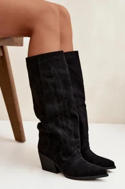 Kozaki Kowbojki Damskie Na Zamek Czarne Isalina