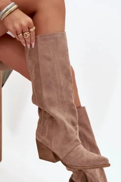 Kozaki Kowbojki Damskie Na Zamek Beżowe Isalina