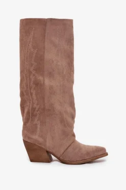 Kozaki Kowbojki Damskie Na Zamek Beżowe Isalina