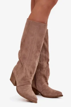 Kozaki Kowbojki Damskie Na Zamek Beżowe Isalina